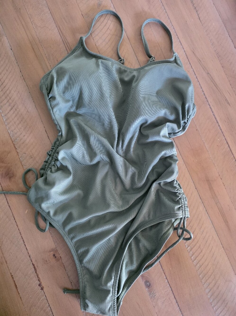Shade & Shore Olive Green Ribbed Swim Top